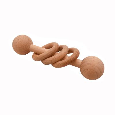 China 100% Natural Wooden Beech Wood Eco-Friendly Rattle Ring Molar Teether Ring Rattle Toy Grasp Clutching Shake Toy for Improving Motor Skills for sale