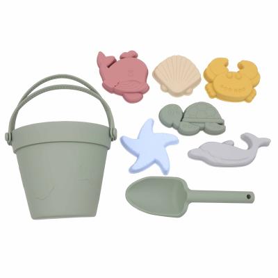 China Recyclable Food Grade Silicone Sand Molds Portable Beach Toy Silicone Bucket Pail and Silicone Shovel Set Sets for sale