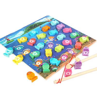 China Popular Fishing Toys Wooden Fine Motor Skill Toy ABC Alphabet Magnetic Fishing Color Matching Puzzle Montessori Letters Knowledge Education for sale