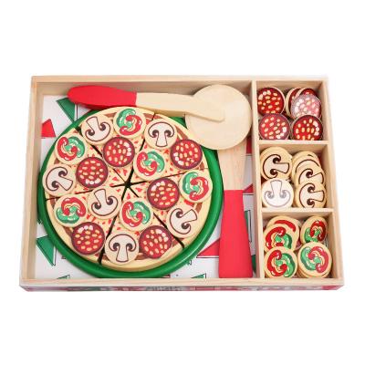 China Funny Educational Toy Amazon Hot Wooden Pizza Puzzle Pretend Play Food Toys Kids Pizza Set Toy Preschool Educational Montessori Toys for sale