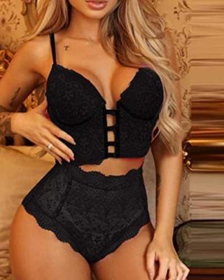 China Breathable Women Sexy Lingerie Set Female Exotic Bra Panties Babydoll Nightgowns Lace Suits Two Piece Sleepwear for sale