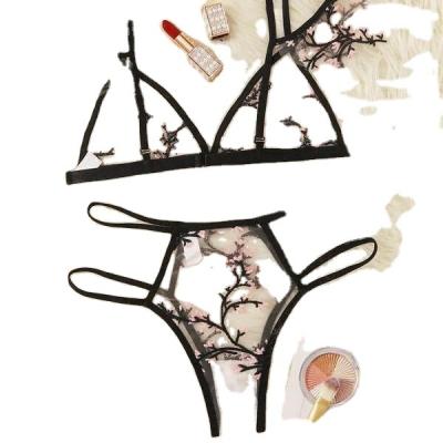 China Three-dimensional design breathable special hot underwear flower embroidery women's bra panties set for women for sale