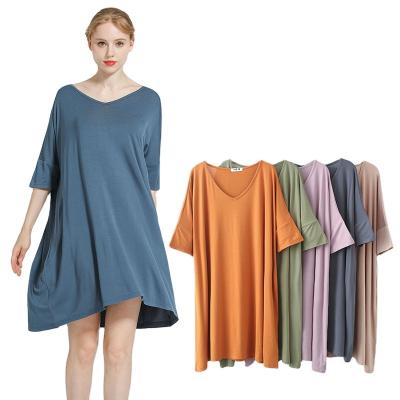 China New V Neckline Nightgowns Summer Dress Sleep Home Wear QUICK DRY Modal Casual Solid Nightgown Sleepwear for sale