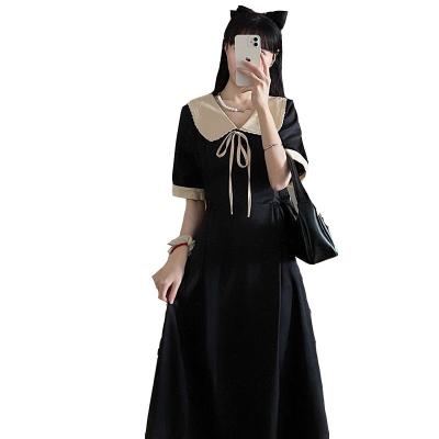 China Factory Customized Hepburn Twisted Medium Black Chiffon Skirt Breathable Slim Bandage Silk Dress Waist Long for sale