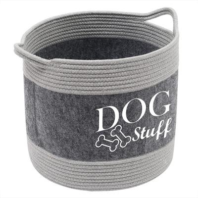 China Gray Large Capacity Pet Food Toy Storage Containers Hemp Fabric Durable Viable Storage Box Tear Resistant Pet Felt Storage Box for sale