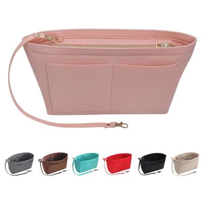 China Beautiful Fashion Pink Felt Soft Zipper Design Gold Fashion Multicolor Lady Makeup Bag Shock Proof Customized Cosmetic Filter Frames for sale