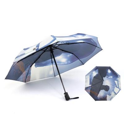 China New Minimalist Fully Automatic Sun&Rain 3 Fold Lightweight Portable Travel Umbrella With Digital Print for sale