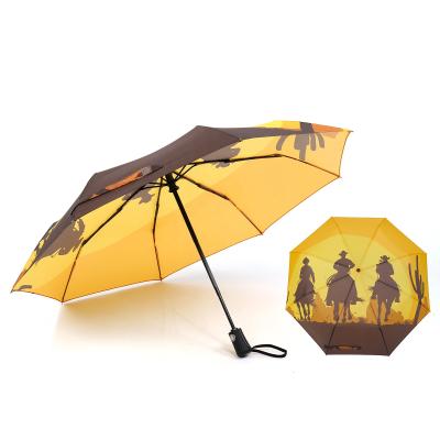 China Automatic custom 3 folding minimalist portable foldable compact small size umbrella with fully digital printing for sale