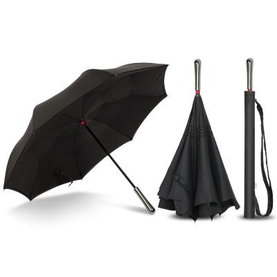 China New Best Hand Bone Color Minimalist Straight Open End Reverse Black Coating Umbrella for sale