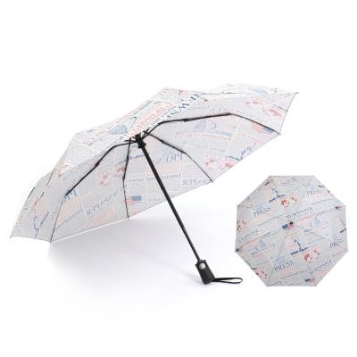 China Minimalist Compact Automatic Travel Umbrella Three Fold Portable Rain Windproof For Women Backpack for sale