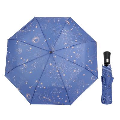 China Minimalist Full Automatic Portable 3 Fold Rain Umbrella With Stars And Galaxy Fashion Design for sale