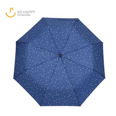 China Minimalist 190T Pongee Snowflake Printing Silk Manual 3 Fold Umbrellas For Adults for sale