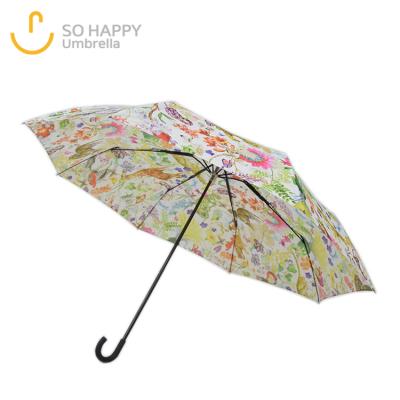 China Full Print Animal Happy And Romantic Garden Flowers And Customized Girls Umbrella 3 Folds Umbrella for sale