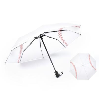 China Full Coastal Fashion Print Baseball Pattern Travel Auto Switch Waterproof 3 Fold Umbrella With Logo Print for sale