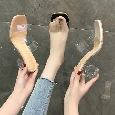 China Fashion trend women's slippers 2021 Roman women's sandals new high heel summer leisure fashion thick heel transparent crystal trend for sale