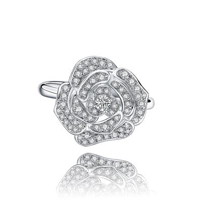 China Jewelry Natural Circle Fashion FFT 18k White Gold Diamond Flower Initial Bud Rings for sale