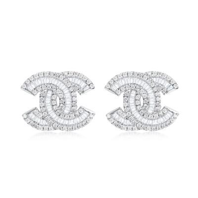 China CLASSIC High Quality Jewelry Diamond 18k White Gold Plated Square Diamond Earrings For Women for sale