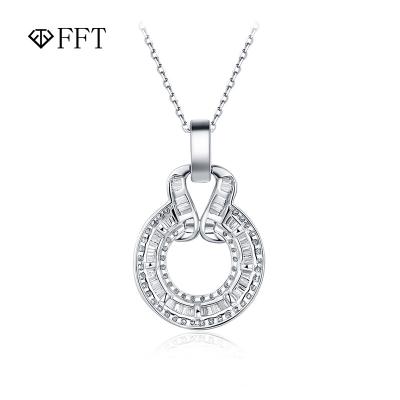 China Luxury FFT Custom Designed Luxury Baguette Diamond 18K White Gold Pendant Necklace For Women And Girl for sale