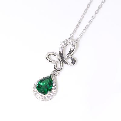 China FFT Water Drop CLASSIC Emerald 925 Sterling Silver Butterfly Pendant Necklace Made In China for sale