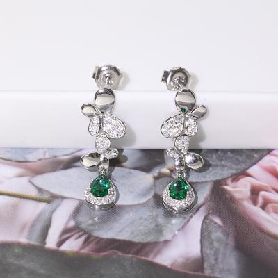 China Cute Two Butterfly Stud Charm Dangle Earring With Teardrop Shaped Green Jewelry for sale