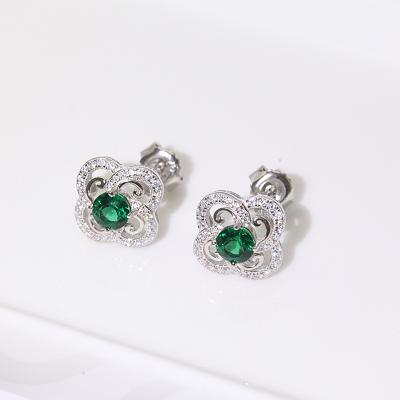 China New Popular Elegant Ladies 925 Sterling Silver Green Flower Stud Initial Earrings Jewelry for sale