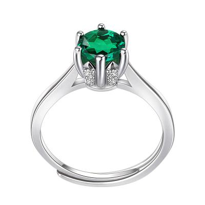 China CLASSIC Vintage Round Green Jewelry Simple Wedding Solitaire Silver Rings For Girls for sale