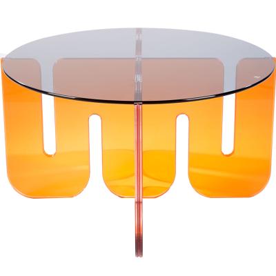 China Modern Simple Extendable Unfold Round Transparent Resin Crafts Table For Home Decoration Furniture Table for sale