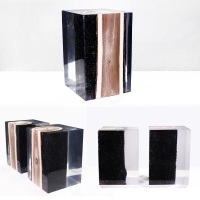 China Europe Square Wood Sneaks Home Decoration Resin Artwork Clear Resin Transparent Stools For Villa Model House Decoration for sale