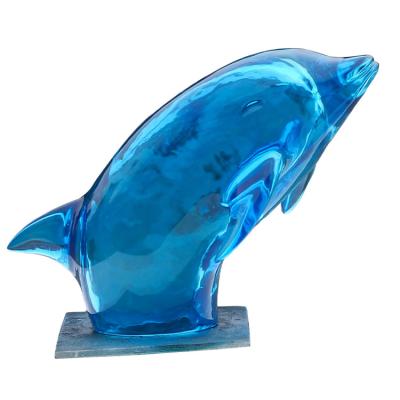 China Handmade Sculpture Resin Transparent Dophin Decoration For Hotel Lobby Sale Office Elevator Entrance Sculpture for sale