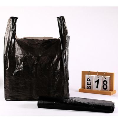 China Disposable Black T-shirt Bag Disposable Shopping Pouch Plastic Vest Carrier Bag for sale