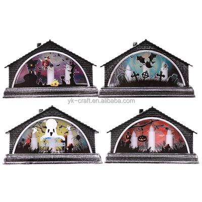 China 2022 Plastic New Design Halloween Haunted House Decor Electronics Candle Table Ornament Resin Material With Stylish Pattern Lamp for sale