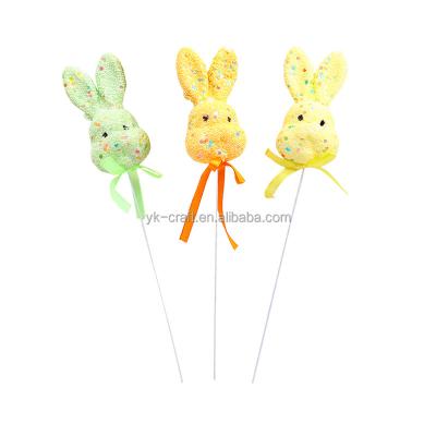 China Hot Selling Christmas Easter Lovely Bunnies Pick Artificial Polyfoam Bunny Branches With Bowknot Easter Handing Bunny Pick Decor for sale