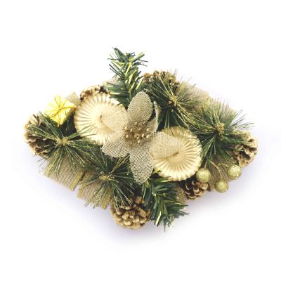 China Party/Home/Festival Candlestick Christmas Decoration Linen Poinsettia Flowers Cone Pine Candle Holder with 2 Holders Table Ornament Candle Holder with Glitter for sale