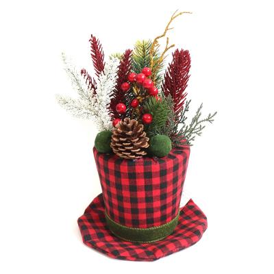 China Wholesale Table Decoration Hat Cloth Artificial Christmas Cloth Hat With Red Berry And Pinecone Christmas Hat Tree Home Ornament 30CM for sale