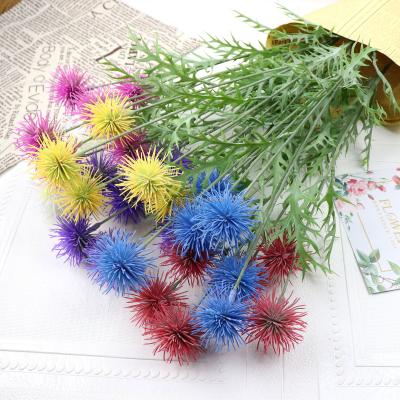 China High Quality Home Decor 6 Heads Mix Color Planet Globe Thistle Artificial Flowers Plastic Fake Echinops Flowers For Decor for sale