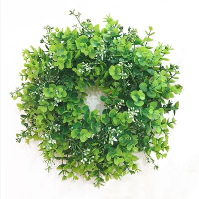 China 35cm 14inch Home Artificial Green Leaf Wreath Hanging Boxwood Garland Save Farmhouse Wedding Decoration Spring Artificial Wreath for sale