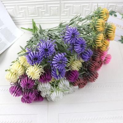 China Wholesale Home Artificial Flowers Flocking Chrysanthemum Plastic Flowers With Green Leaves Simulation Flowers For Floral Home Decor for sale