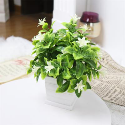 China Wholesale Home Colorful Plastic Potted Plant Handmade Artificial Flowers Potted Plant With Leaf Green Small Bonsai Trees For Office Decor for sale