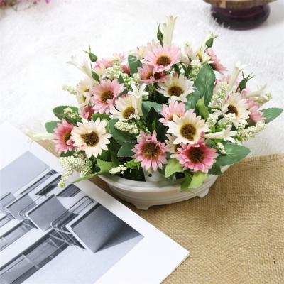 China Potted Flowers Daisy With Greenery Leaves Plastic Daisy Potted Plants Handmade Mix Direct Color Artificial Flower Plant for sale