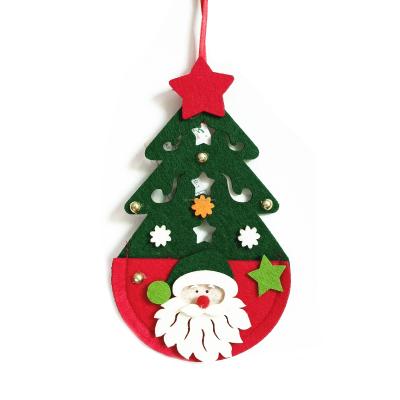 China Wholesale Fabric Cartoon Christmas Tree Hanging Decor Small Flock Fabrics Santa Hang Decor Flat Xmas Tree Pendant Hanging Decor for sale