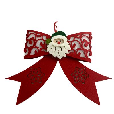 China Non-Woven Factory Cartoon Santa Pendant Bow Non-Woven Fabric Direct Hanging Bow Hanging Home Indoor Ornament Christmas Decor Tree Santa Red Bow W/Light for sale