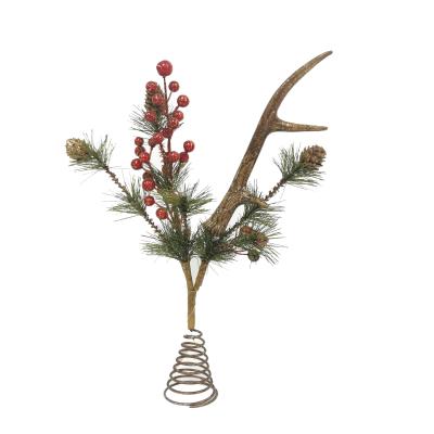 China Factory Direct Christmas Glitter Wood Tree Topper Iron Base Xmas Tree Topper With Berry Table Decor With Pine Needle Pine Cone for sale