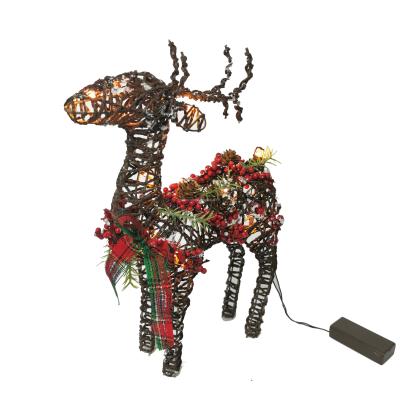 China Christmas Decor Handmade Natural Christmas Table Reindeer Wicker Wicker Deer With Led Light Pinecone And Bow Artificial Reindeer Home Decor for sale