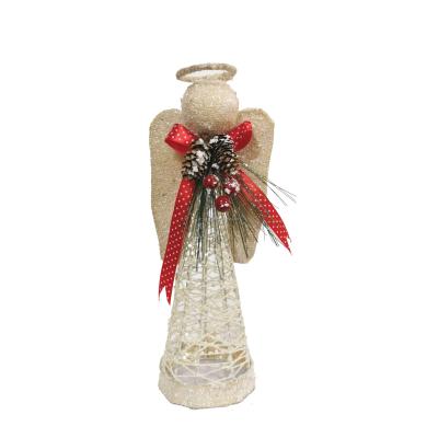 China 2022 Christmas Hot Sale 30CM Wicker Angel Table Decoration Straw Rope Angle With Cheap Price Yarn Weaving Rope With Bowknot Canvas Decor for sale