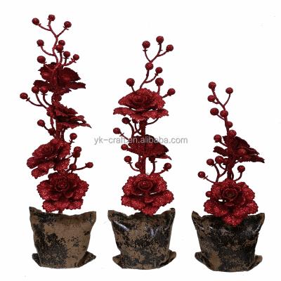 China Artificial Rose Flower Potted Decor Plastic Rose Potted For Valentine's Day Decor 12