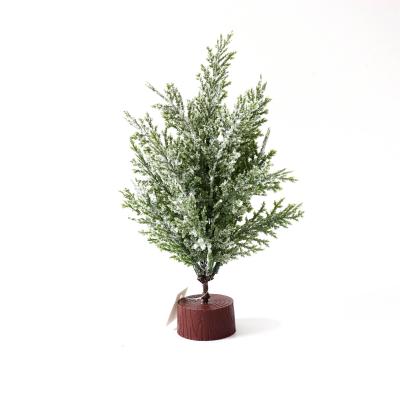 China Wholesale Snow Greenery Spray Christmas Tree Mini Tree Ornament Artificial Plastic Floral PVC Leaves Tree For Table Decor for sale