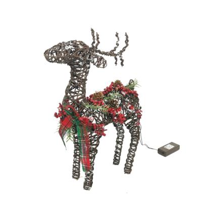 China Christmas Bow Reindeer Home Decoration Handmade Natural Line Christmas Wicker Table Decoration Reindeer Deer With Led Lights for sale