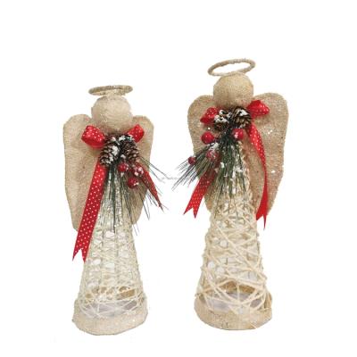 China Hot Selling in 2022 30cm Angel Table Decoration Straw Christmas Wicker Rope with Bow Canvas Decoration for sale