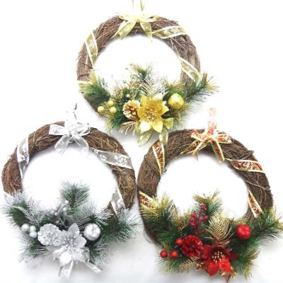 China Wooden Hanging Vines Decoration Holiday Garland Christmas Vine Poinsettia Wreath Door Garland Decoration for sale