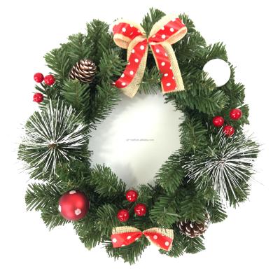 China New Year Garland With Ball Accessory Artificial Circle Christmas Item 2022 Hot Handmade PVC Christmas Wreath Plastic Wreath With Pinecone for sale